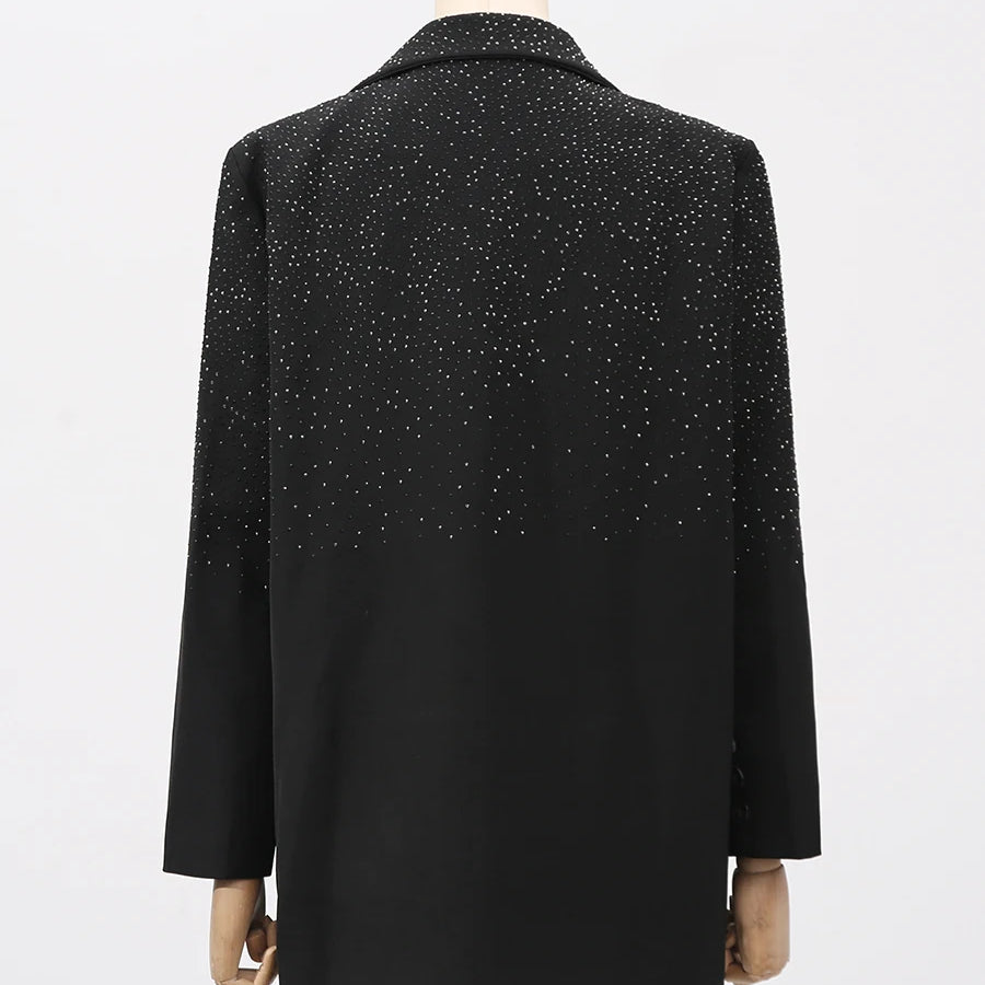 TWOTWINSTYLE Solid Spliced Stick Drill Elegant Jackets for Women Lapel Long Sleeves Patchwork Single Breasted Jacket Female New