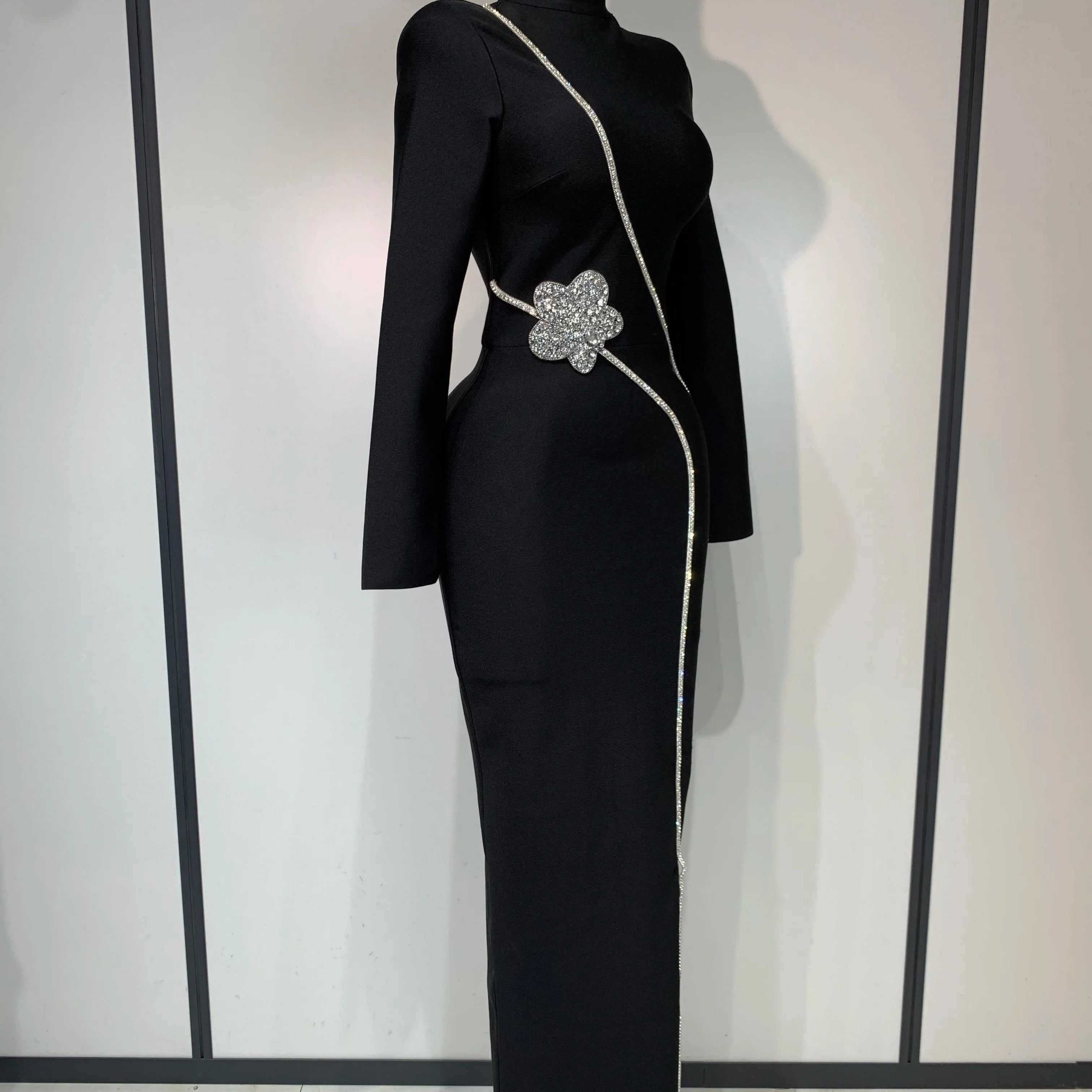 est Fashion Designer Party Dress Women's Formal Long Sleeve Diamonds Bodycon Bandage Dress Elegant Luxury Birthday Gown