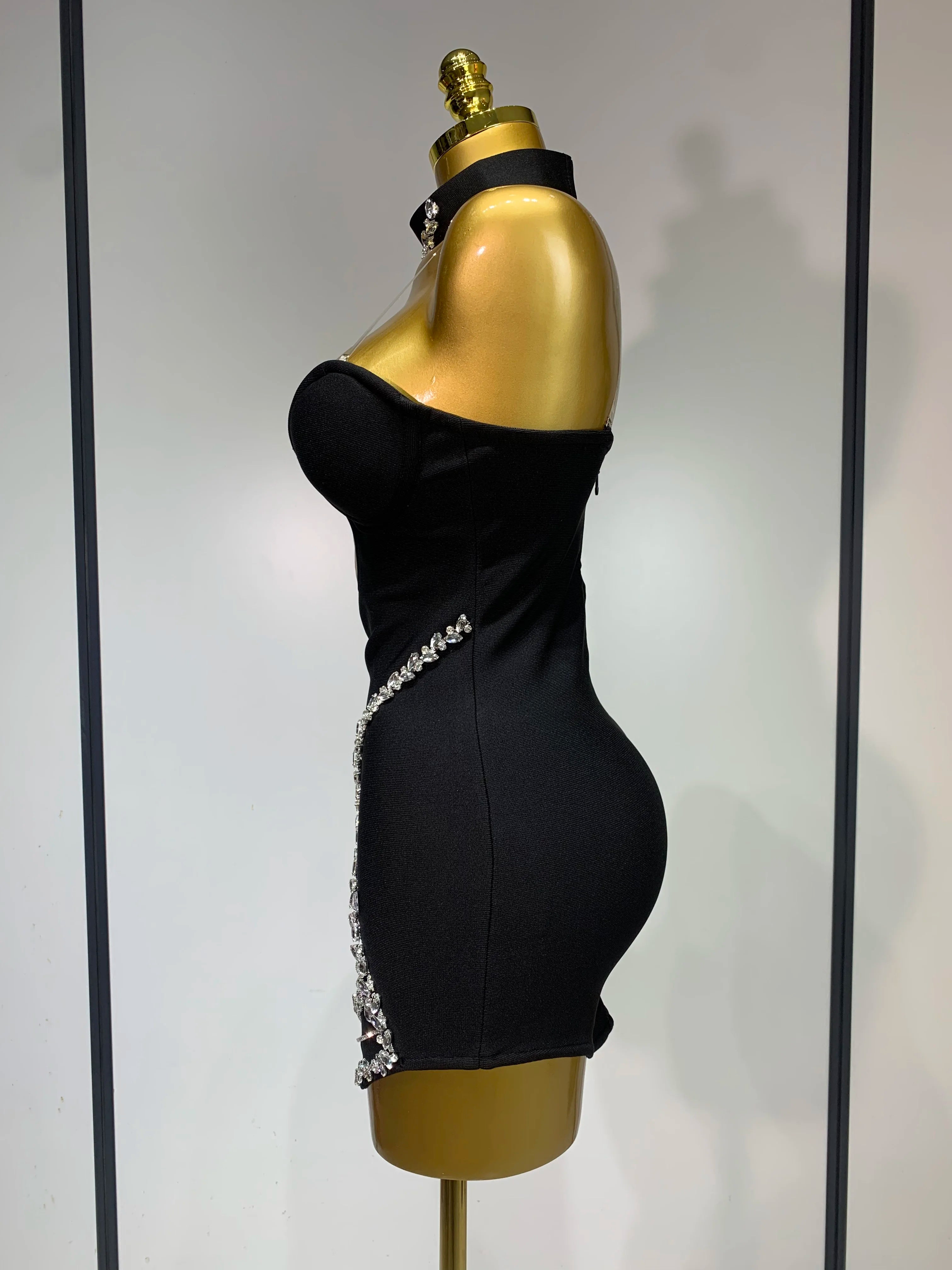 Sparkly Rhinestones Chain Bodycon Strapless Mini Bandage Dress 2025 Women Backless Luxury Birthday Evening Party Club Dresses