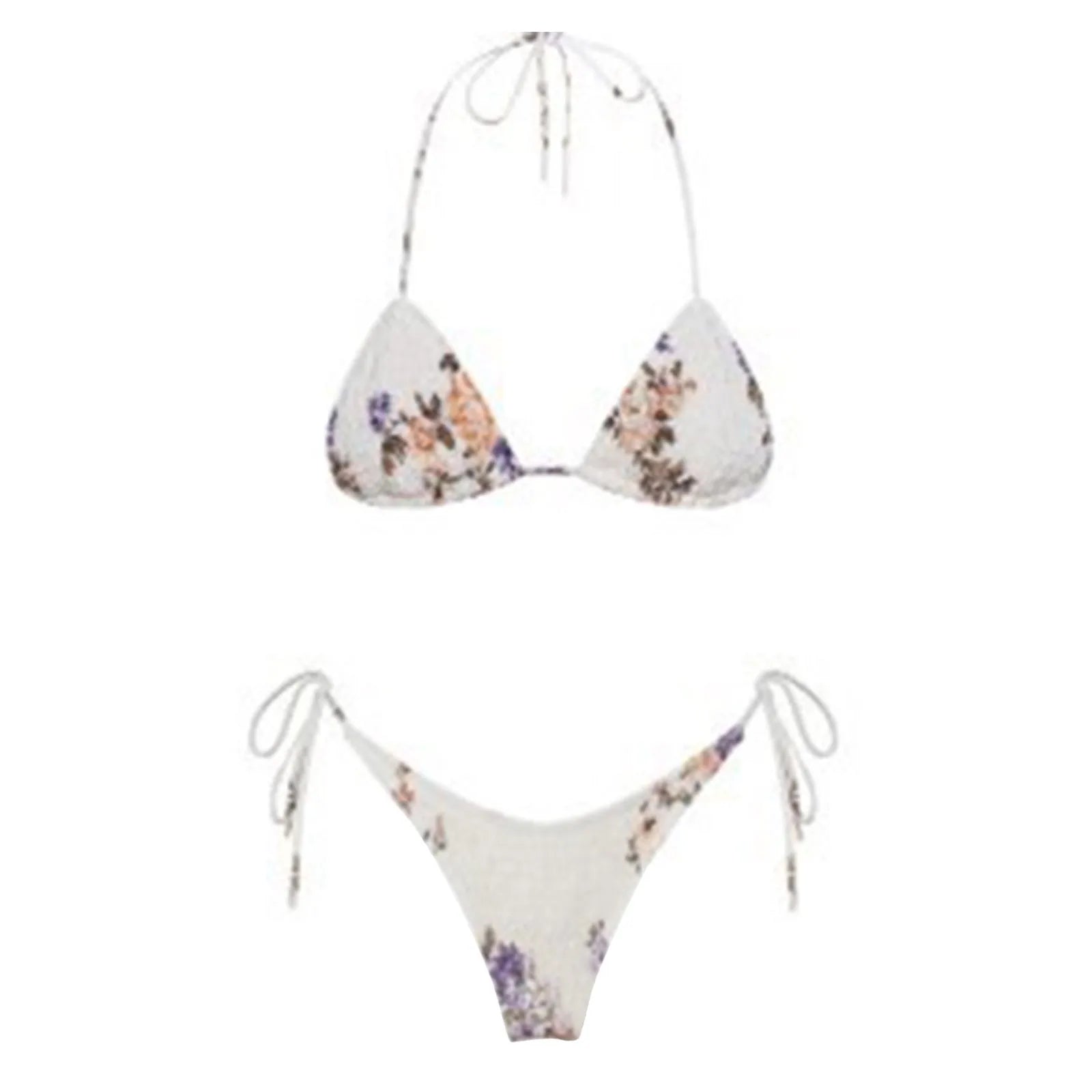 Womens Girls Sexy Bikini Swimsuit Stylish Tie-Dye Wrinkled Tankini Sets Halter Neck Lace Up Micro Bikini Swimwear Hawaiian Wear M