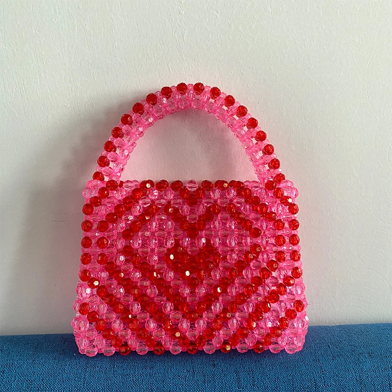 Beading Handmade Fashion Exquisite Shopping Totes Bags Female Pink Love Handbag for Women Party Dinner Valentine's Day