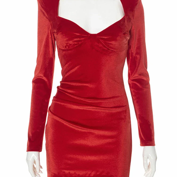 Nsauye New Fashion Women Velvet Elegant Mini Sexy Club Dress Evening Birthday Holiday Long Sleeve Party High Waisted Dress 2024