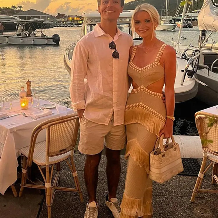 Women Chic Tassel Spaghetti Strap Long Dress Sexy Hollow Out High Waist Bodycon Vestidos Female Vacation Beach Party Robe