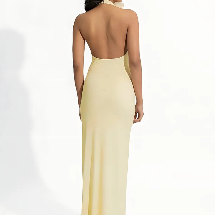 Mesh Rose Deep V Neck Sexy Maxi Dress For Women Gown Elegant Halter Sleeveless Backless Bodycon Club Party Long Dress