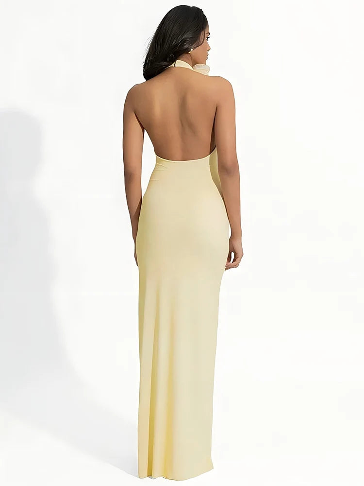 Mesh Rose Deep V Neck Sexy Maxi Dress For Women Gown Elegant Halter Sleeveless Backless Bodycon Club Party Long Dress