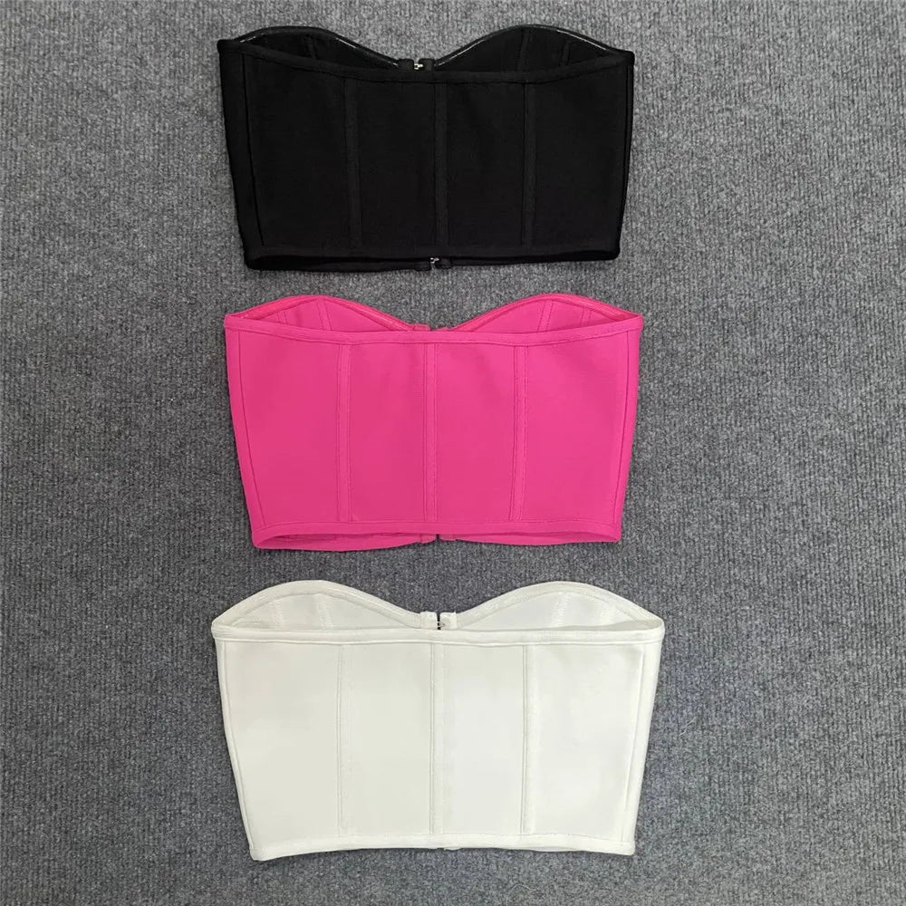 Summer Women Sexy Strapless Bodycon Short Bandage Tops Laced Up Club Night Party Wear High