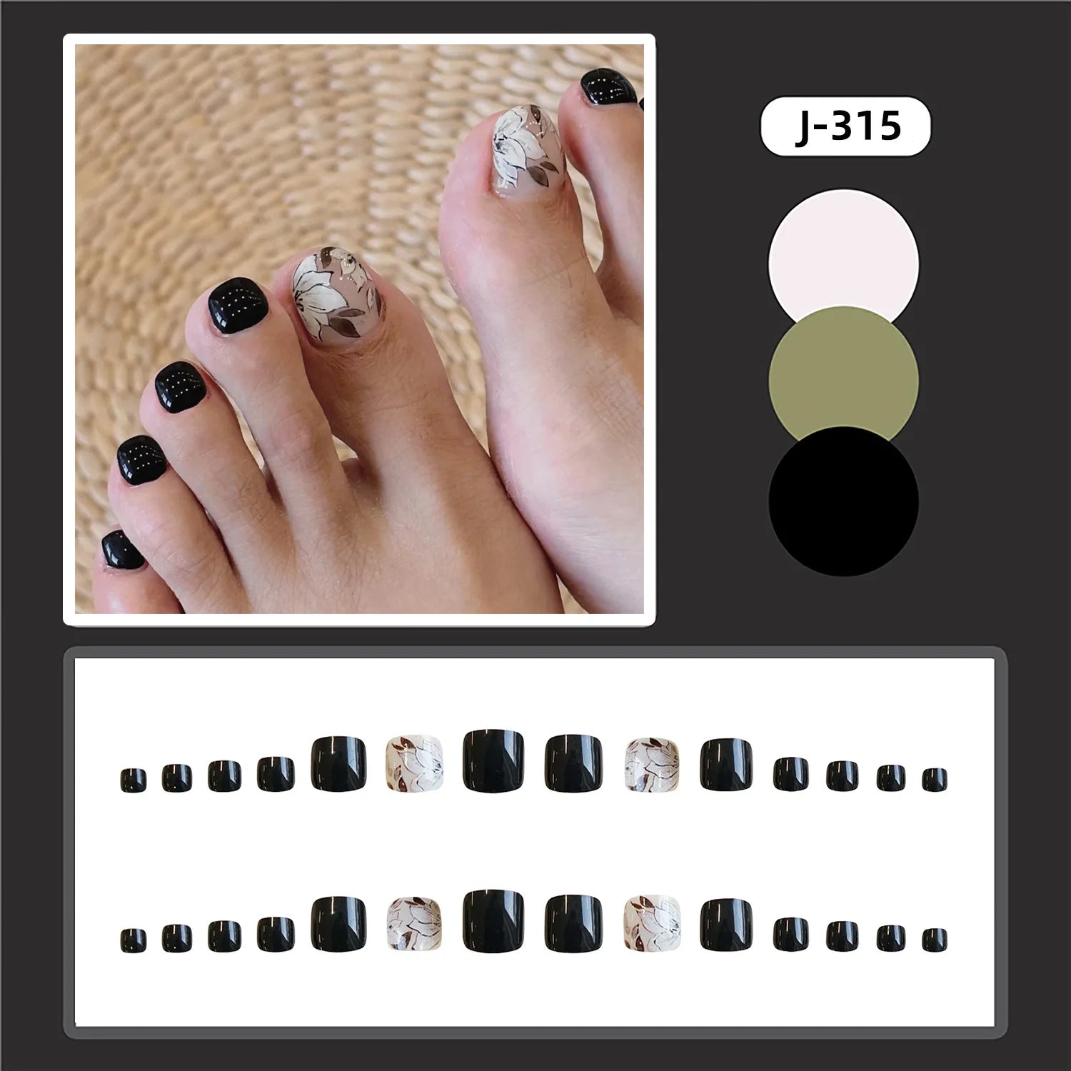 24pcs Flower Print Press on Toenails Summer Wearable False Toe Nails Wearable Spicy Girl Sweet Korean Style Fake Toenails
