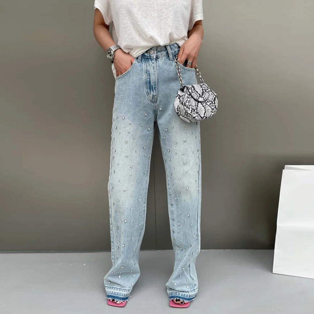 Patchwork Embroidered Flares Jeans For Women High Waist Spliced Button Slim Pencil Pants Female Fashion Clothes Blue