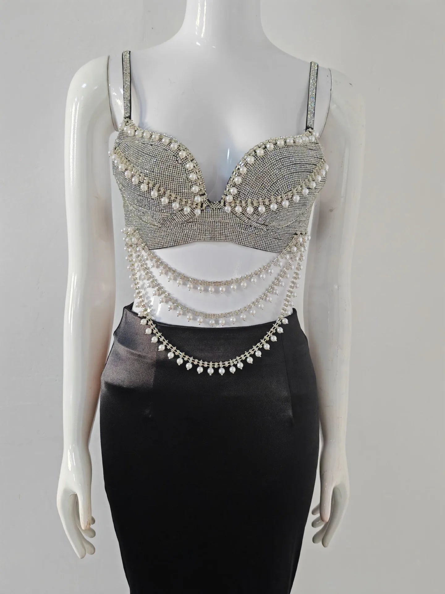 Summer Women Sexy Shinning Crystal Tops 2 Pieces Bodycon Long Dress Elegant Evening Birthday Party Cocktail Outfit