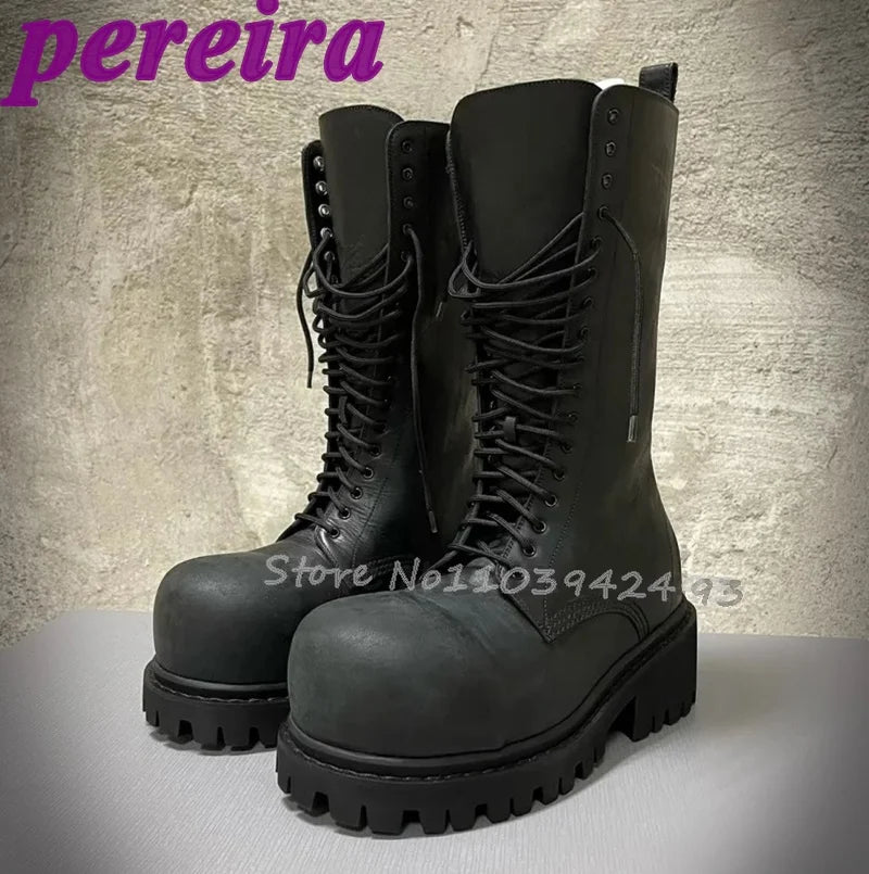 Lace Up Boots Big Round Toe Botas Women Man Luxury Designer Shoes Autumn Winter Booties 2025 Zapatos De Mujer Solid Sarpe New