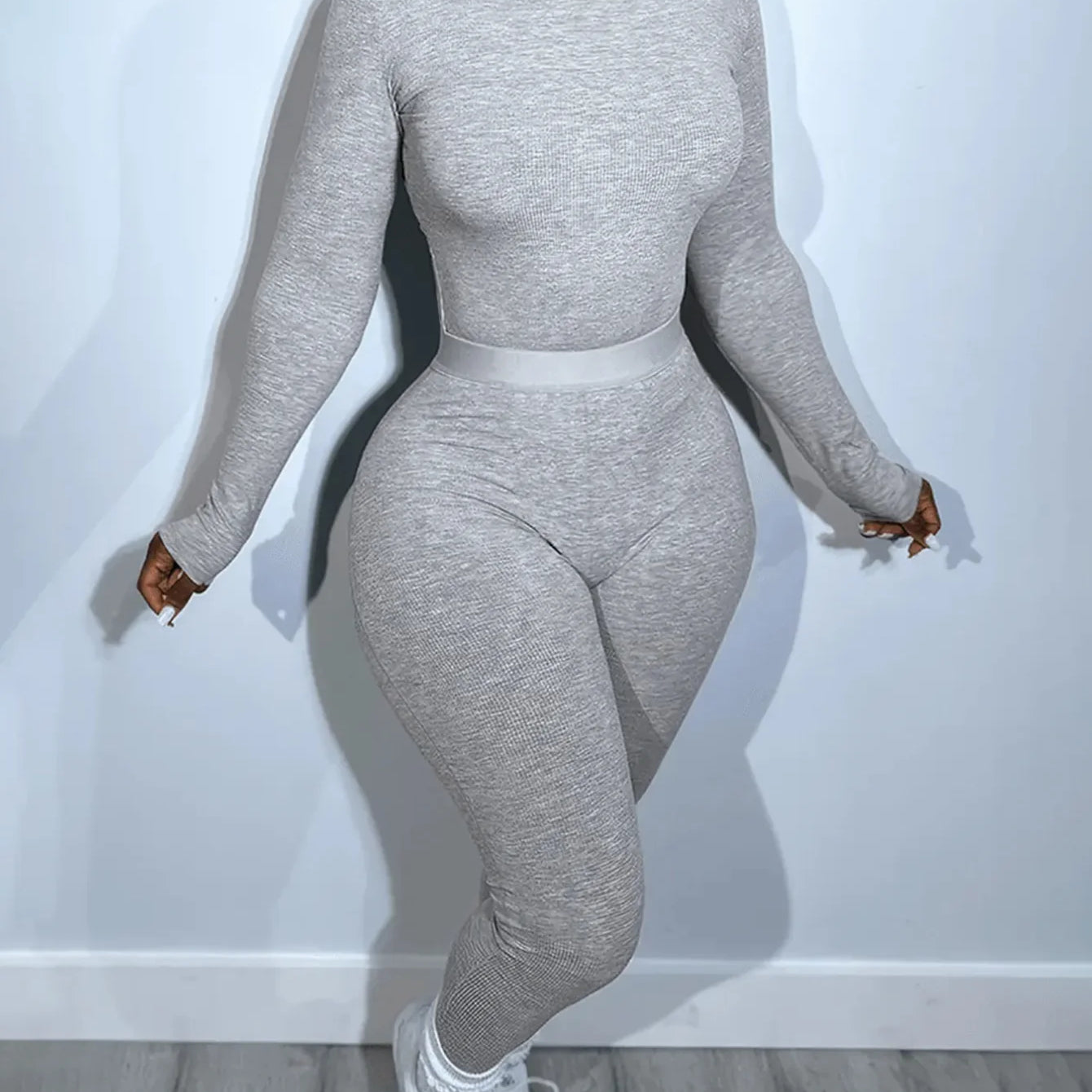 LW Plus Size casual Two pieces sets solid long sleeve Round Neck Top + Skinny Pants Set Autumn sport women's clothing pants sets