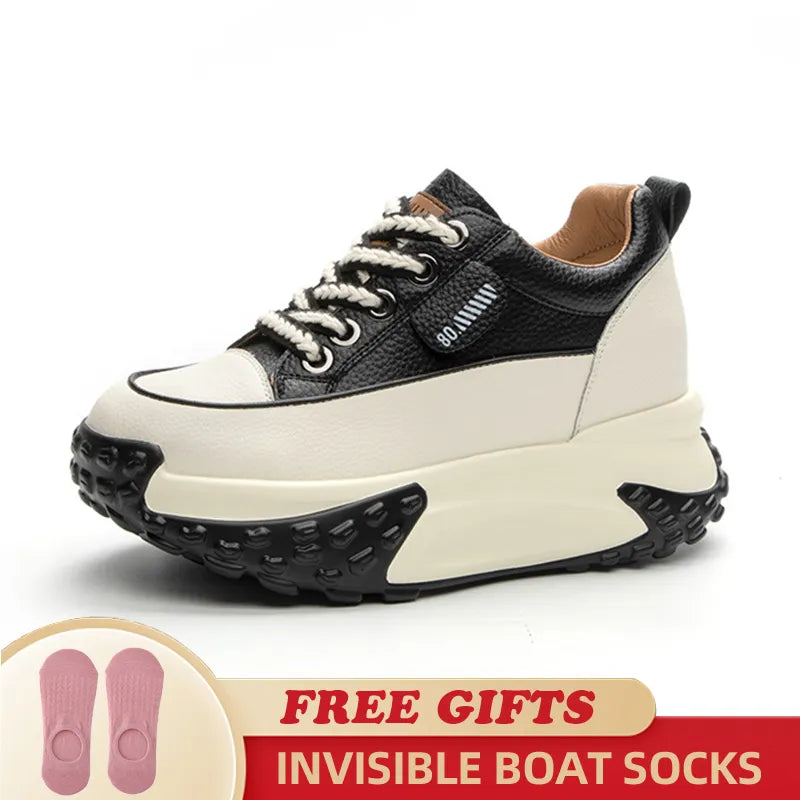 7cm Genuine Leather 2023 Platform Wedge Comfy Breathable Fashion Lace Women Chunky Sneakers Summer Hollow Leisure Female Shoes
