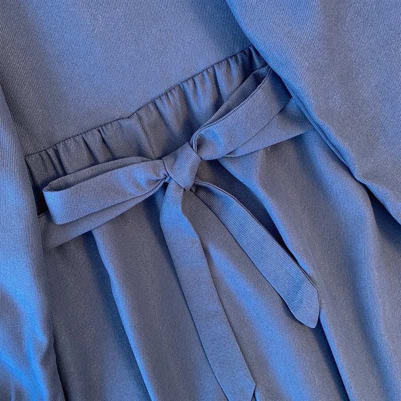 Plus Size Woman Preppy spring and autumn dress bow design girly commuter dress Graduation dress 5X-large, 6X-large blue.