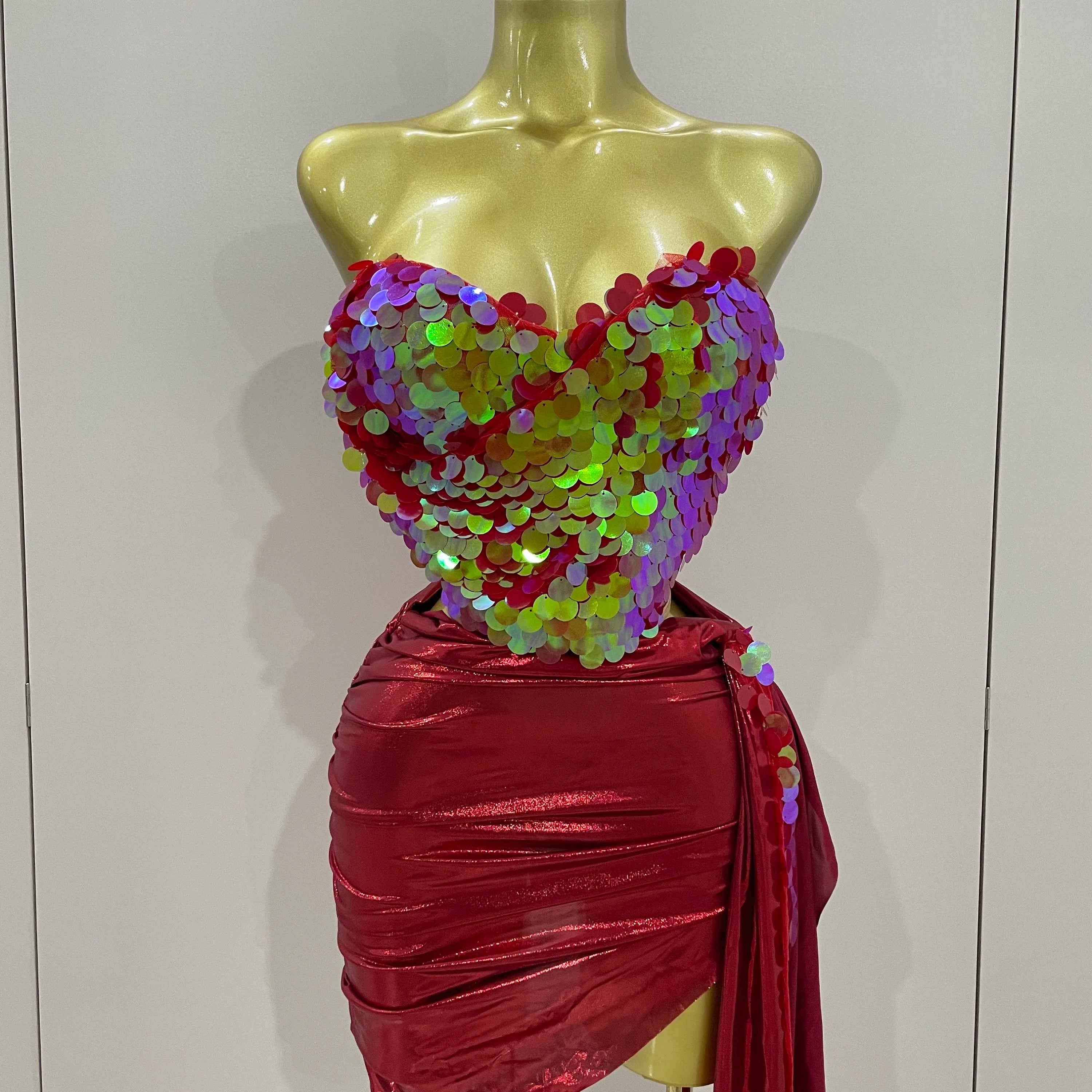 2025New Sexy Pink Sequin Strapless 2 Pieces Bodycon Mini Dress Women Celebrate Birthday Party Bar Singer Nightclub Stage Costume