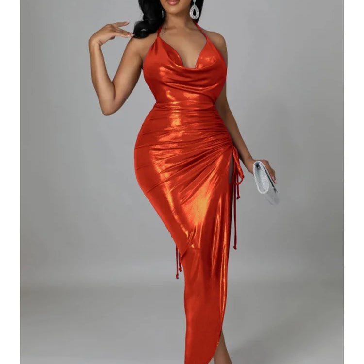 Wmstar Party Dresses Women Christmas Slip Draped V Neck Sexy Luxury Elegant Maxi Dress Birthday Outfits Wholesale Dropshipping Red