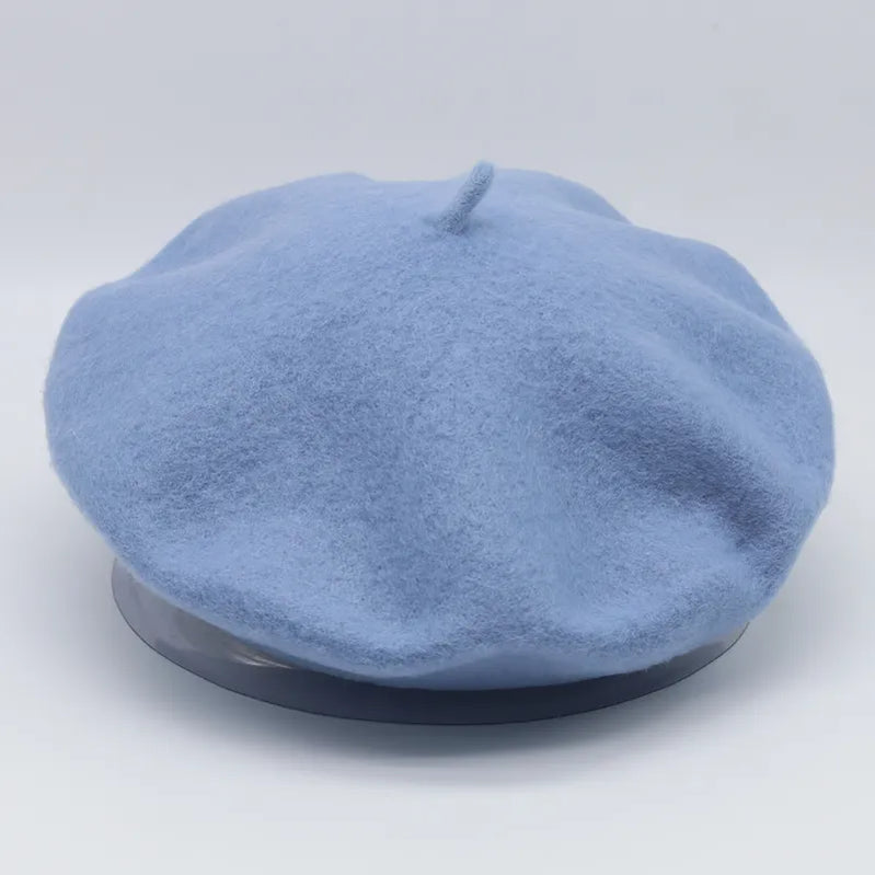 Wool Thick Berets Artist French Beret Women Painter Hat Girls Female Warm Walking Cap sky blue 55-57cm