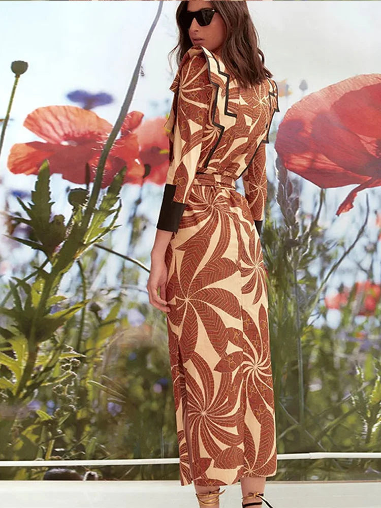 Vintage Square Neck Printed Maxi Dresses Women Casual Slim Fit Long Sleeve Patchwork Vestidos Spring Party Holiday Dress