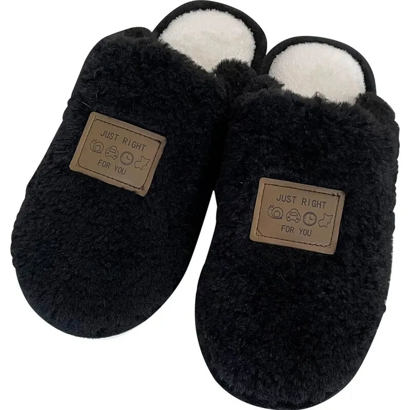 Home Cotton Slippers Couples Shoes Men Fur Cotton Women Winter Indoor Home Comfortable Warm Slides Black
