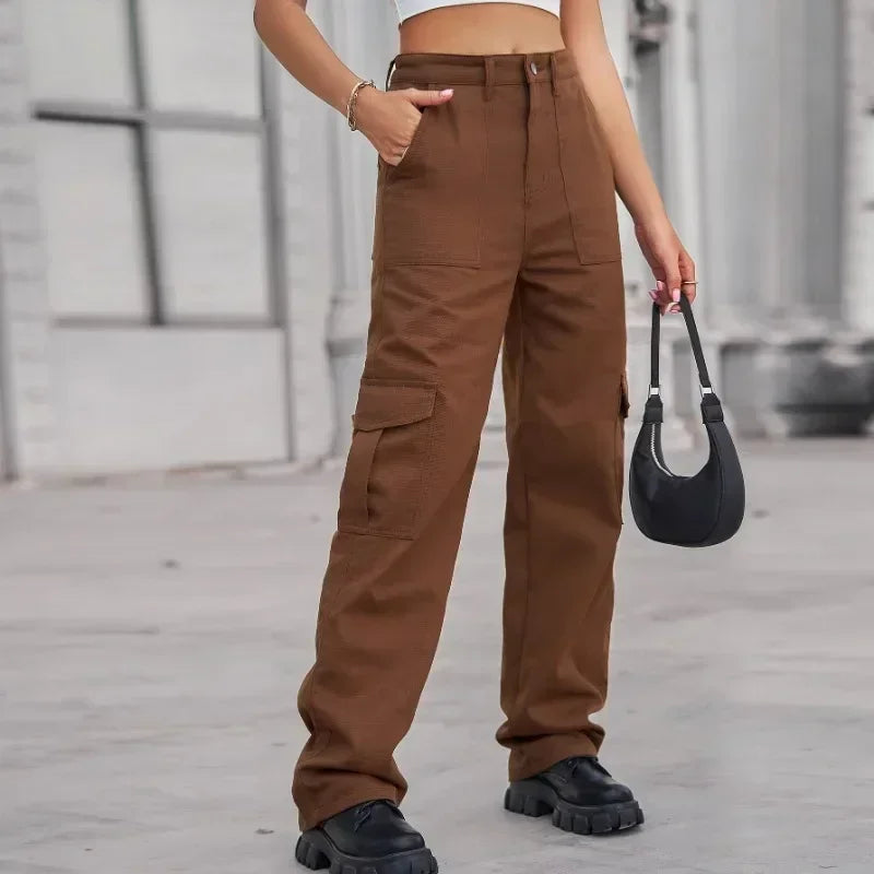 Women's trend cargo pants women New denim with semi elastic design personalized and versatile workwear pants