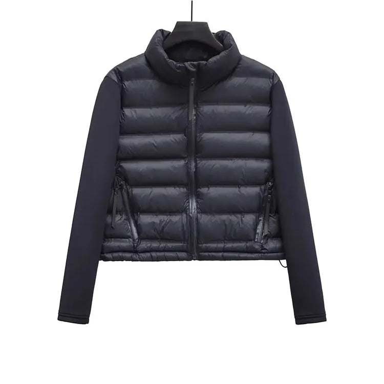 Nlzgmsj TRAF Women Fashion Side Pockets decoration Cropped Patchwork Coat Vintage Long Sleeve Zipper Outerwear Chic Tops navy