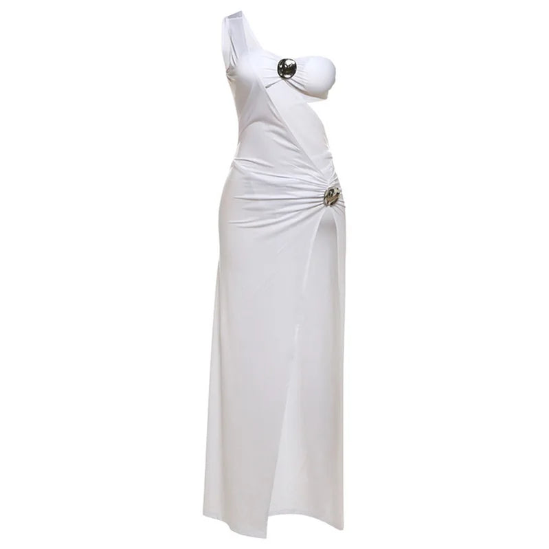 Women's Fashion Sexy Solid Skirt Three Piece Set Hollow Out Top Vest And Thigh Split High Waist Skirt Three Piece Set