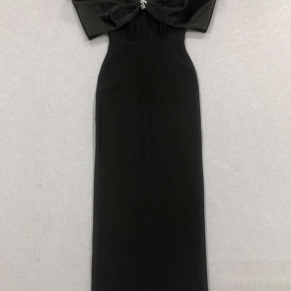 Sexy Off Shoulder Diamond Elegant Celebrity Evening Cocktail Tight Bandage Long Dress Women'S Spaghetti Strap Party Gowns