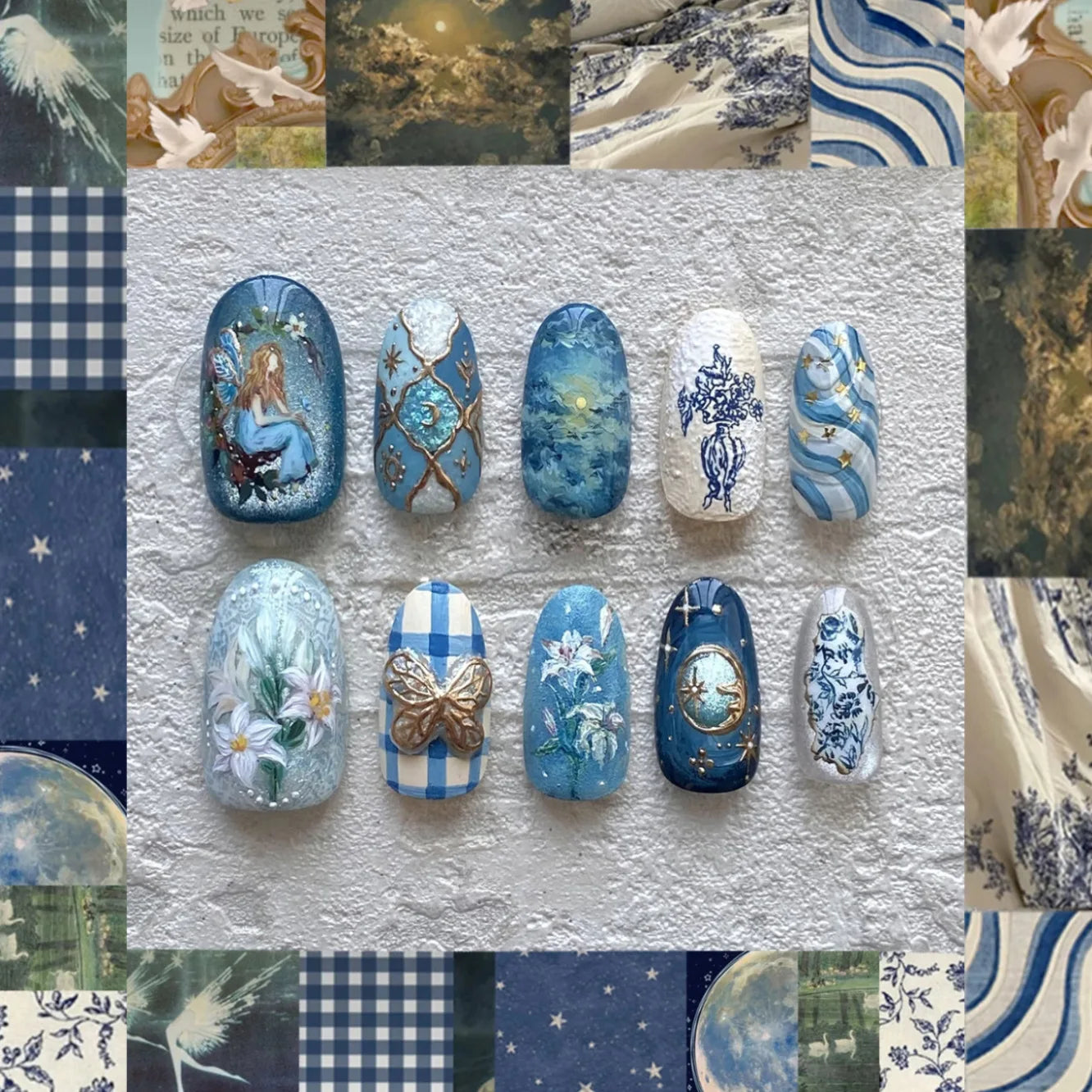 24pcs Finished Press on Nails Tips Idyllic Flower Pattern Design Long Almond False Nail Art Colorful Fake Nail Reusable Manicure