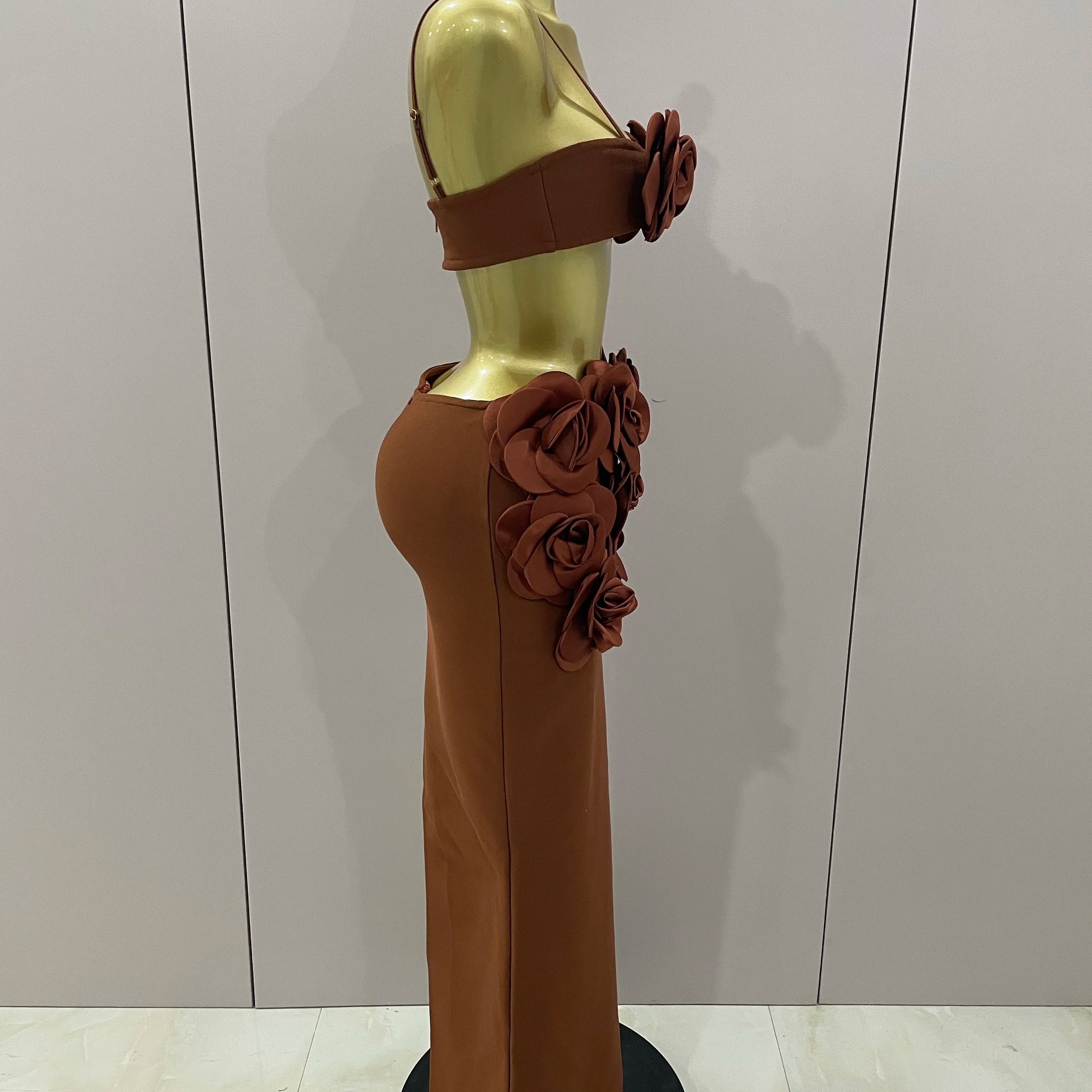 Sexy Camisole Floral Bandage Long Skirts 2-Piece Set 2025 Women Celebrity Elegant Party Cocktail Prom Gown Nightclub Outfit