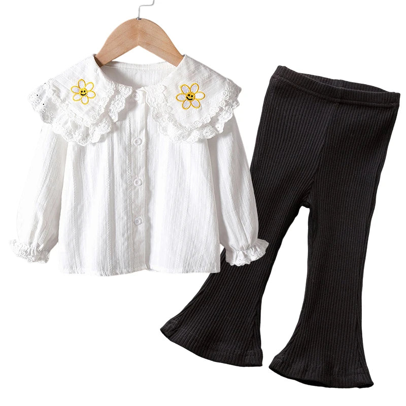 Korea Autumn Kids Clothing Set Baby Girls Cotton Stripe Sweatshirt Tops+Leggings Pants Set Casual Girls Suit Outfits New Girls 2 pcs set I