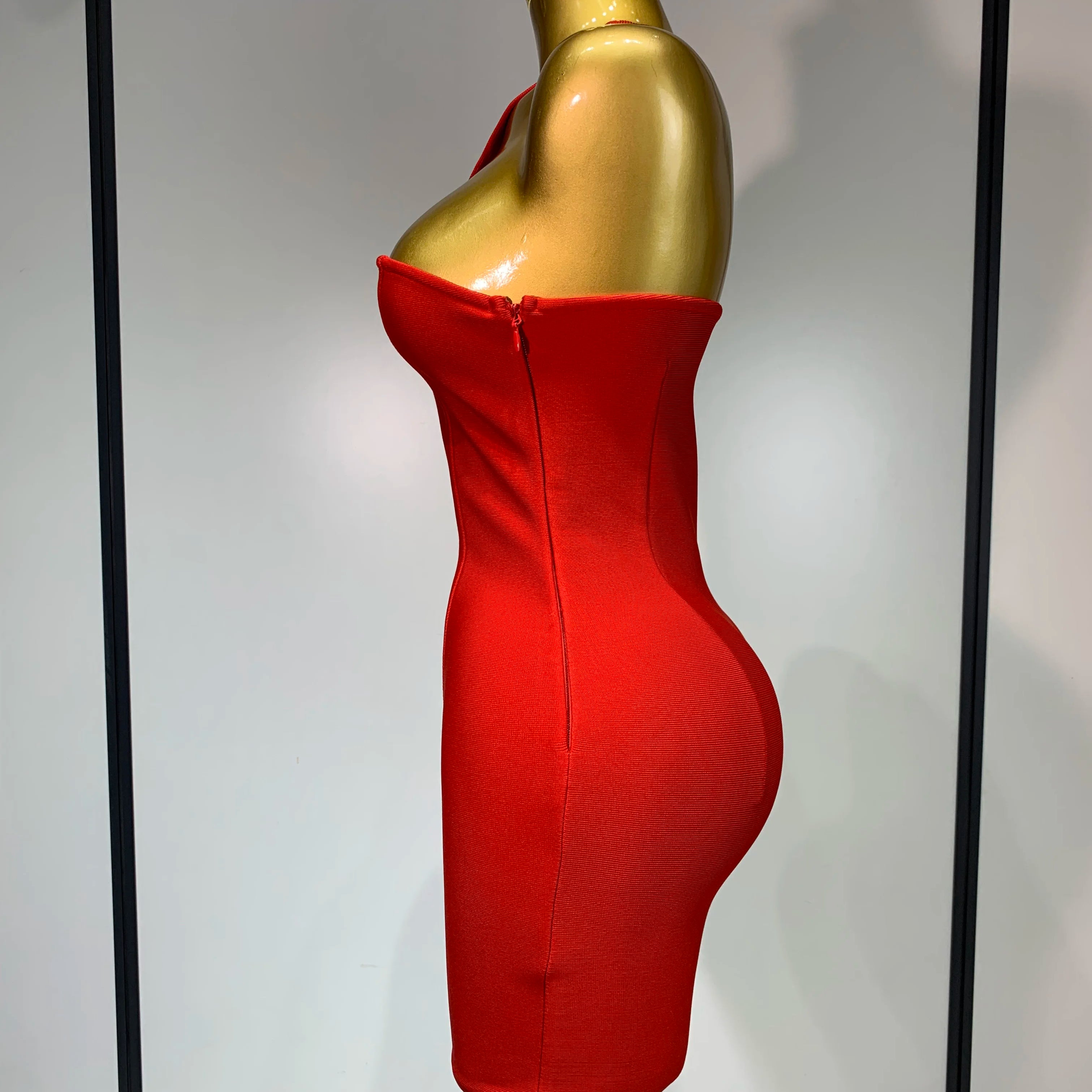 Luxury Birthday Dress Women Red Color Sexy One Shoulder Bodycon Bandage Mini Dress Celebrate Club Party Evening Fashion Dress
