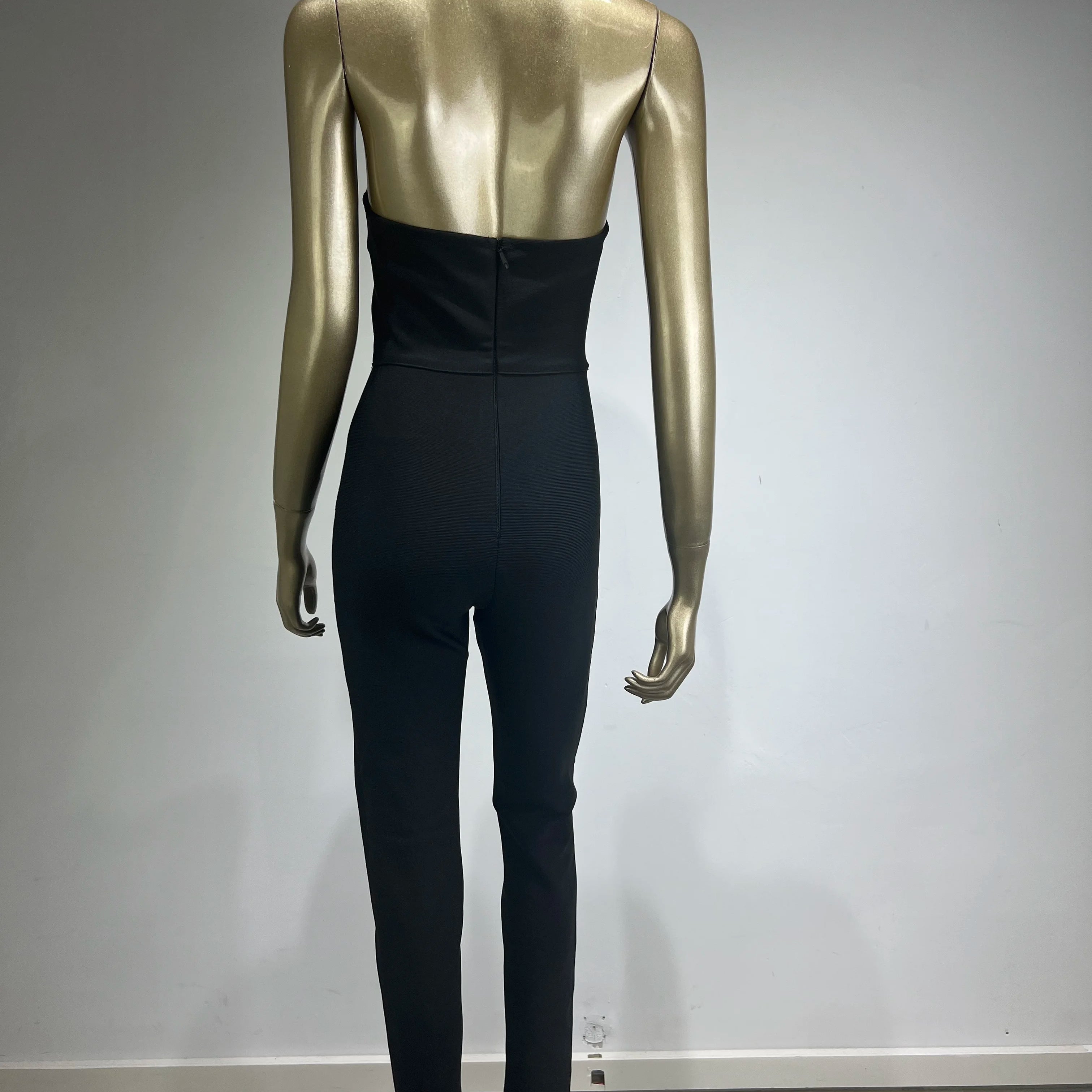 Women Luxury Sexy Sleeveless Mesh Diamonds Flower Black Bodycon Bandage Jumpsuit 2024 Celebrity Designer High Street Rompers