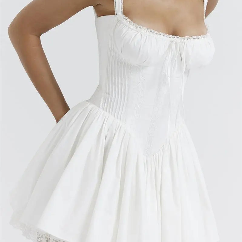 Womens Summer Flowy Dress Sleeveless Square Neck Tie-Up Front Short Tank Dress Casual A-Line Dress Hot Sale S-XL