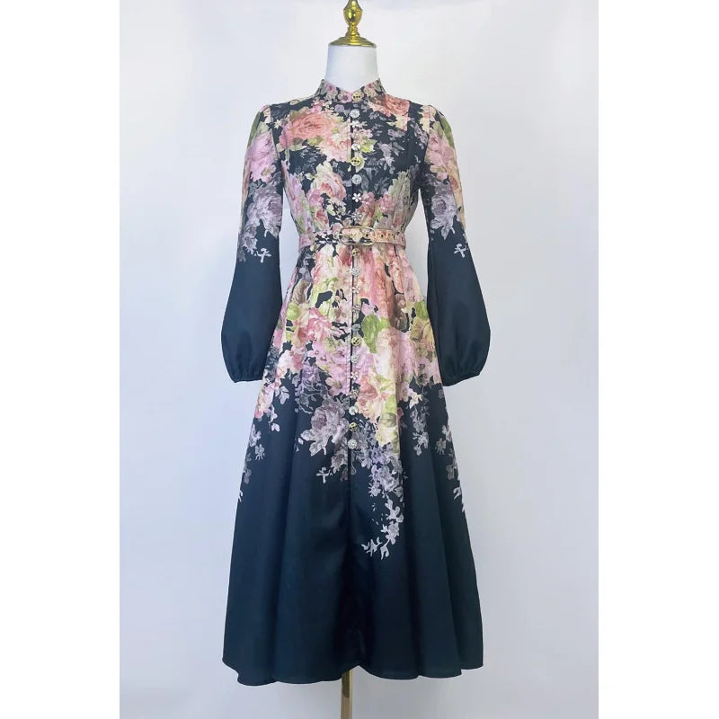 Shot Spot Australian Design Single-Breasted Sleeve Cotton Linen Spring And Summer Midi Dress With Bel