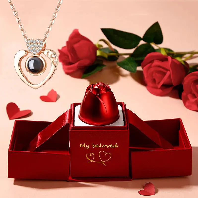 Love Projection Necklace With Exquisite Rose Gift Box100 Languages I Love You Pendant New In Romantic Jewelry