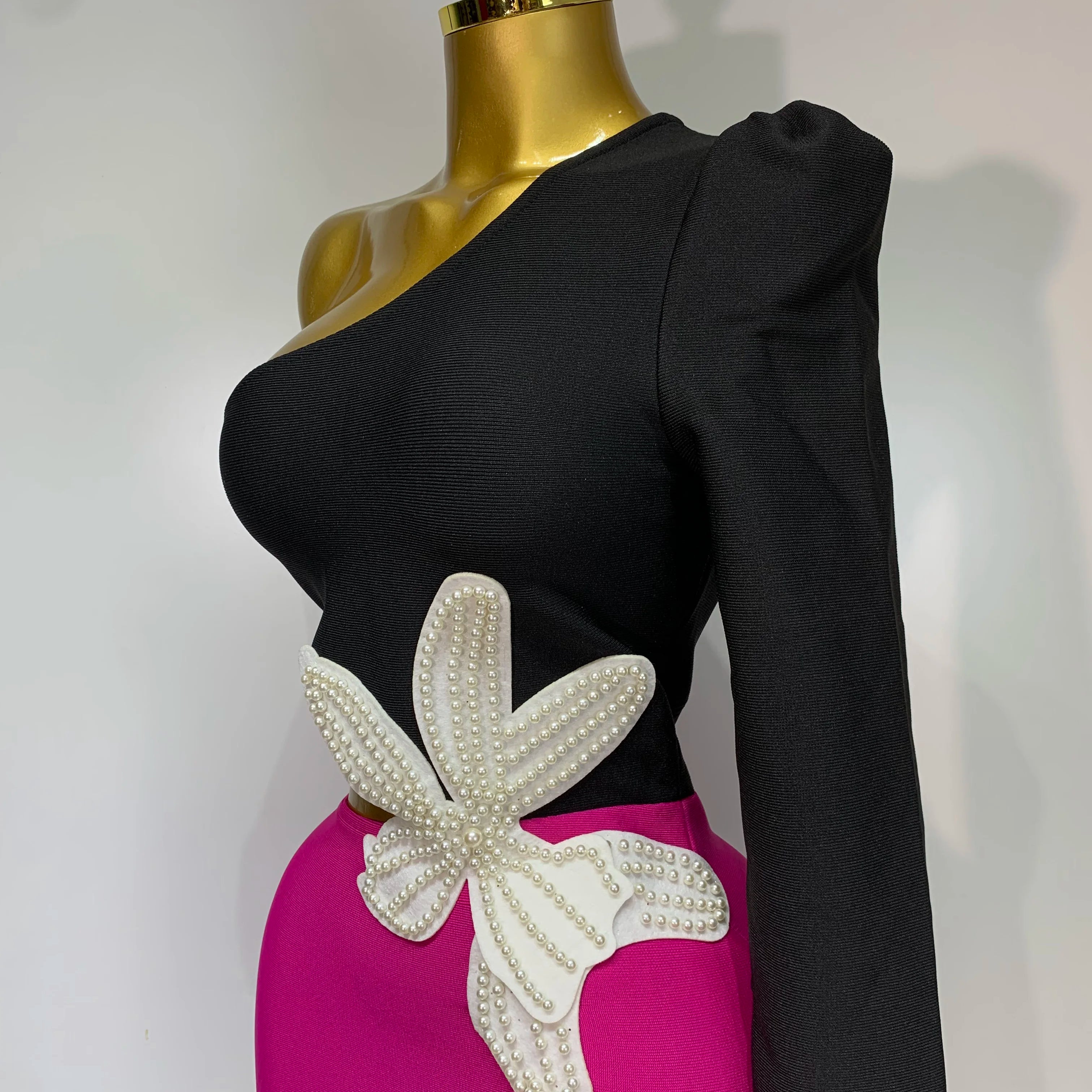 Women Sexy Single shoulder long sleeved Beading Bodycon Bandage Dress 2025 Celebrity Elegant Evening Luxury Dress Club Outfit