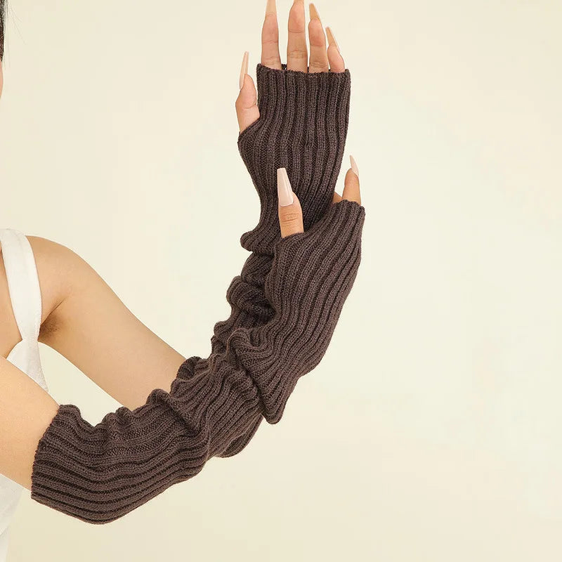 Elegant Half Finger Long Gloves For Women Trend Autumn Winter Thicken Arm Sleeves Knitted Warm Ladies Sleeves 5