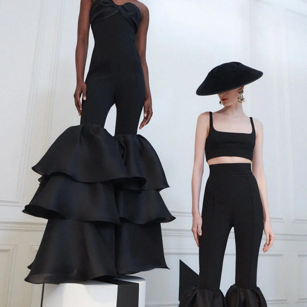 New Arrival Stylish Flare Pants Strapless Black Bandage Jumpsuit Woman Fashion  Party Outfit Nightclub Performance Costume