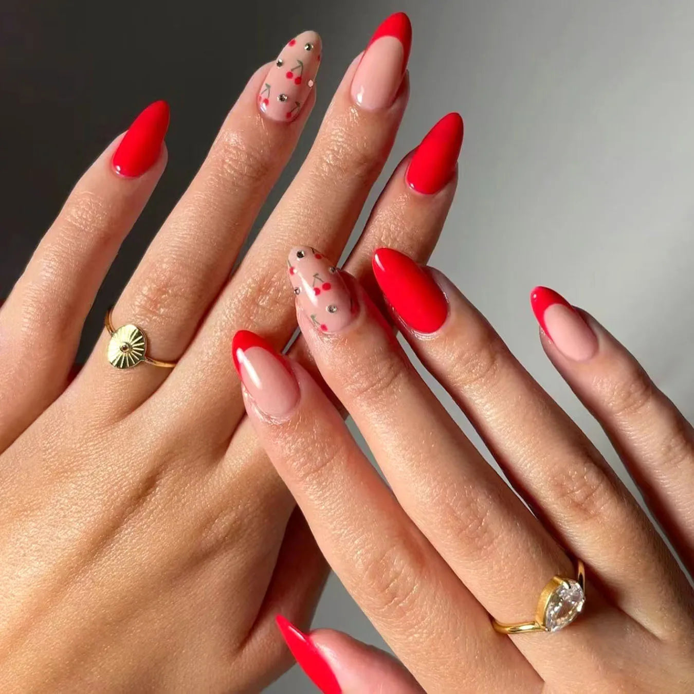 24Pcs Mid-length Almond Fake Nail with Colorful Checkered Pattern Press on False Nails Dopamine Datachable Full Cover Nails Tips