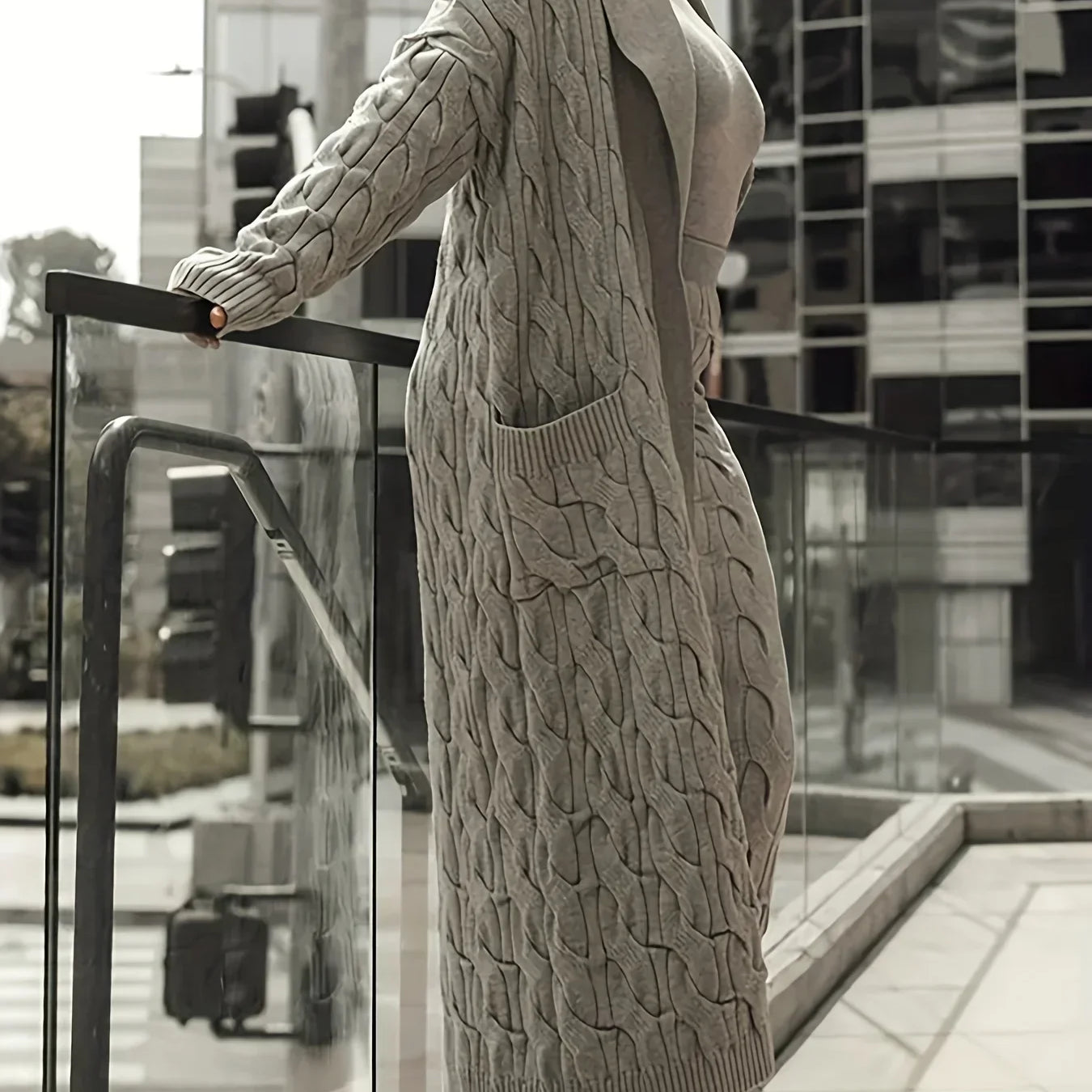 Winter Chic Three-Piece Knit Set Women Open Front Pocketed Cardigan Sleek Turtleneck Sweater With High-Waist Skirt Perfect