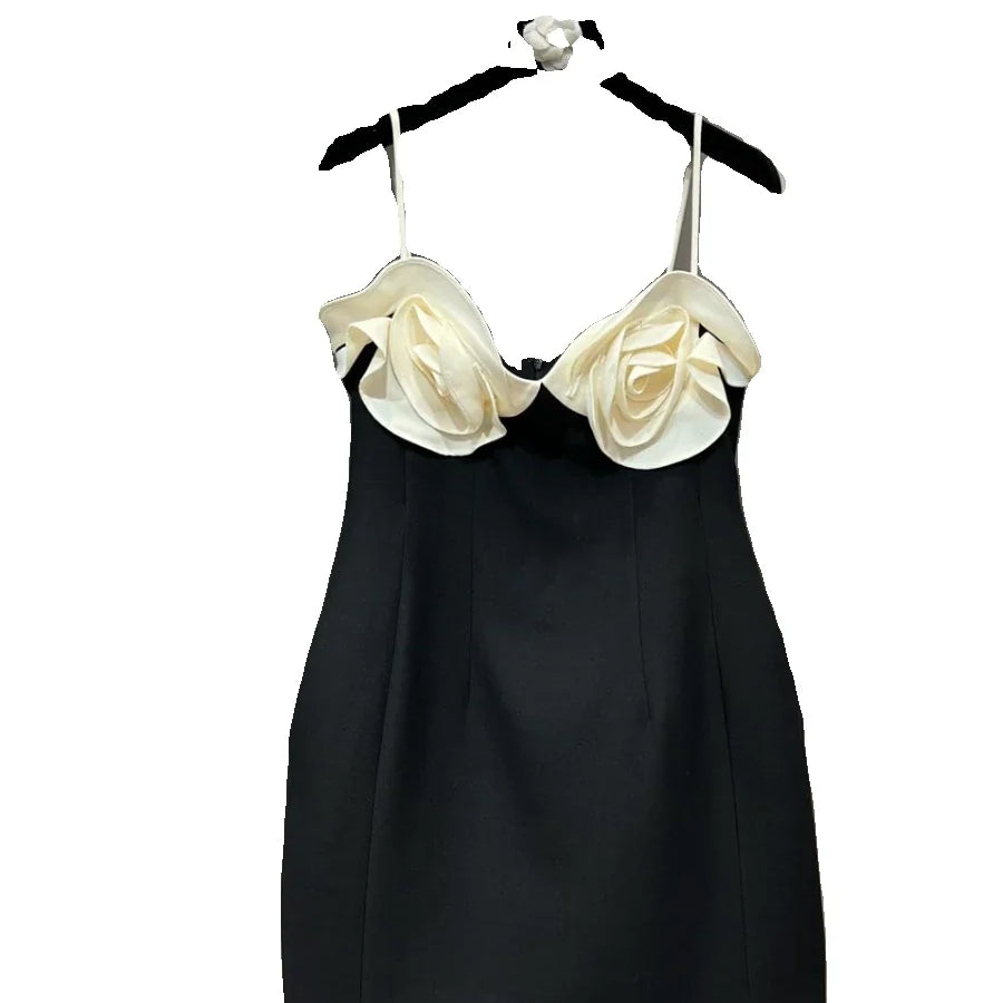 PREPOMP Spring New Arrival Sleeveless Petals Appliques Design Contrast Color Slim Waist Short Dress Women GM986