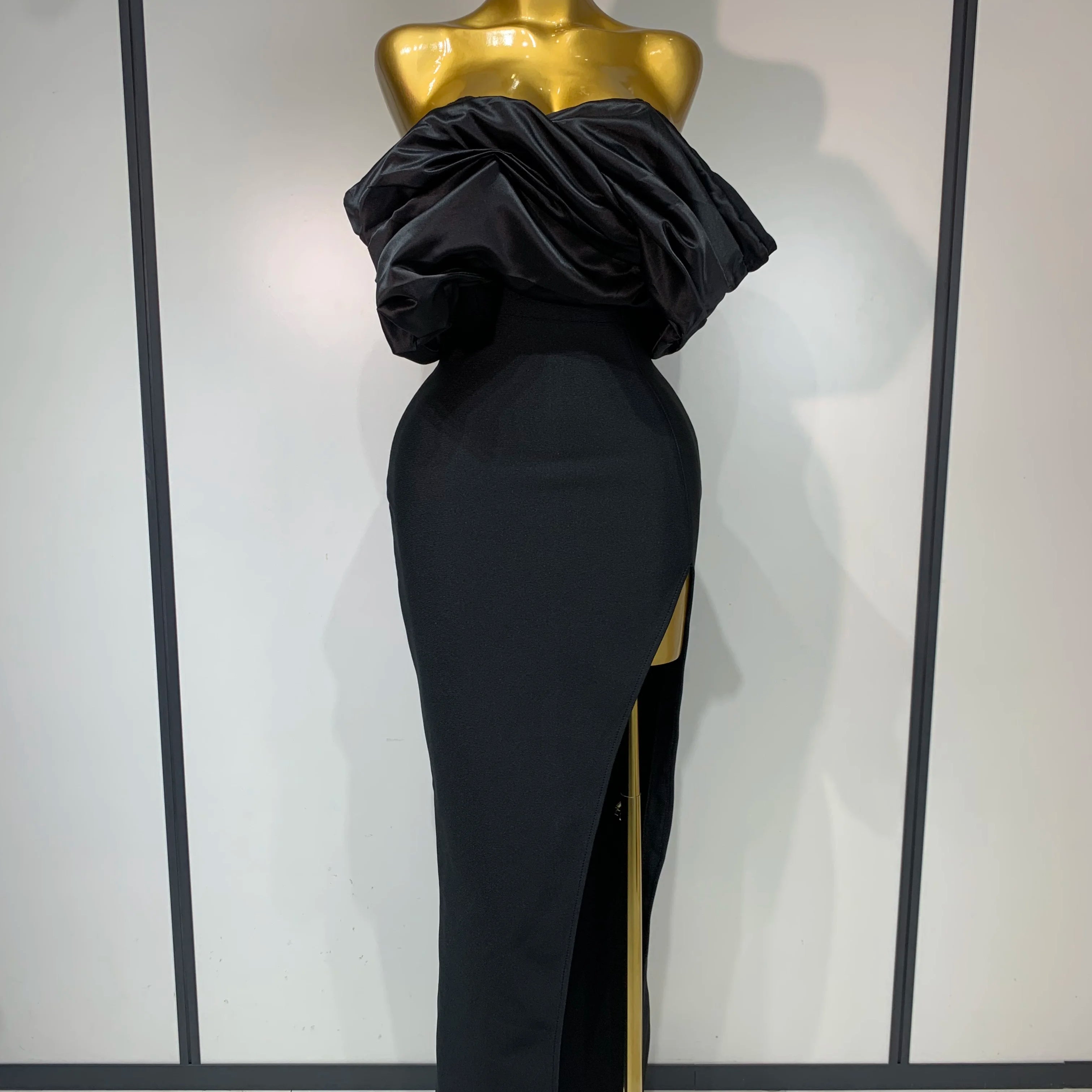 Sexy Off Shoulder Satin Patchwork Ruched Bodycon Bandage Maxi Dresses Women Elegant Celebrity Evening Party Birthday Dresses