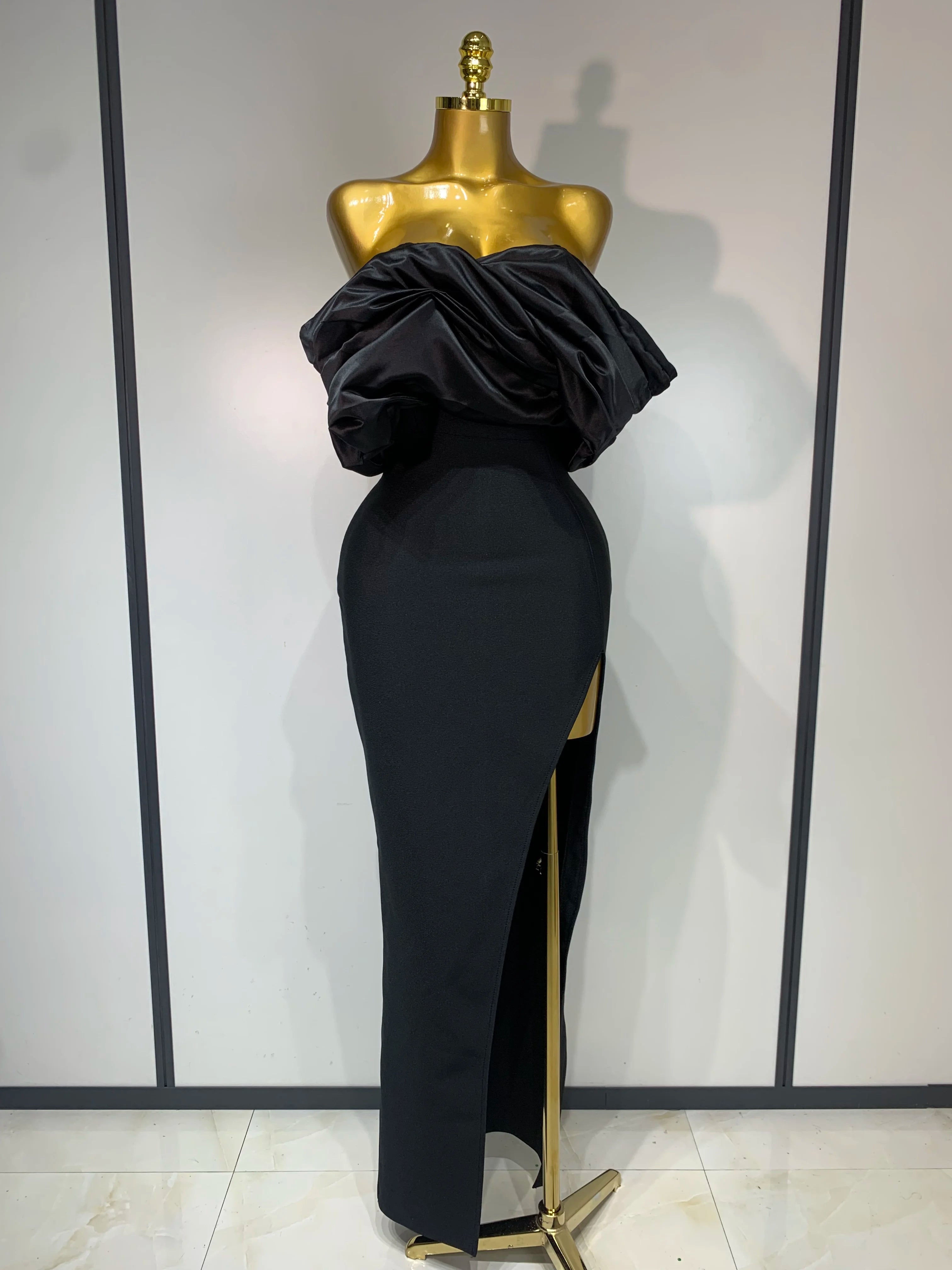 Sexy Off Shoulder Satin Patchwork Ruched Bodycon Bandage Maxi Dresses Women Elegant Celebrity Evening Party Birthday Dresses