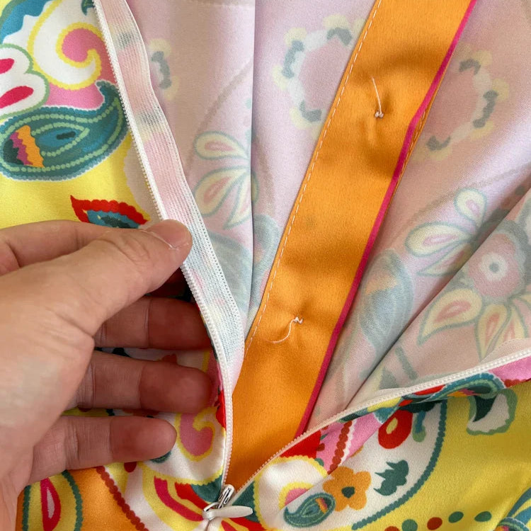 Summer Fashion Designer Dress Women's O-Neck Short Sleeve Floral Print Stripe Vintage Belt Lace Up Irregular Midi Vestidos