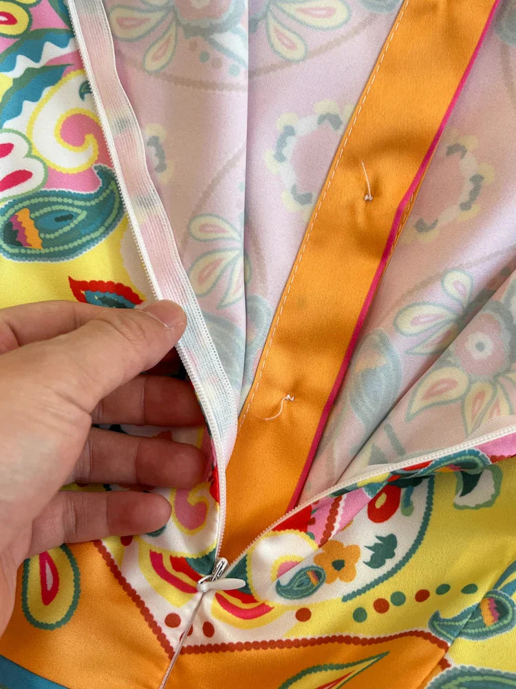 Summer Fashion Designer Dress Women's O-Neck Short Sleeve Floral Print Stripe Vintage Belt Lace Up Irregular Midi Vestidos