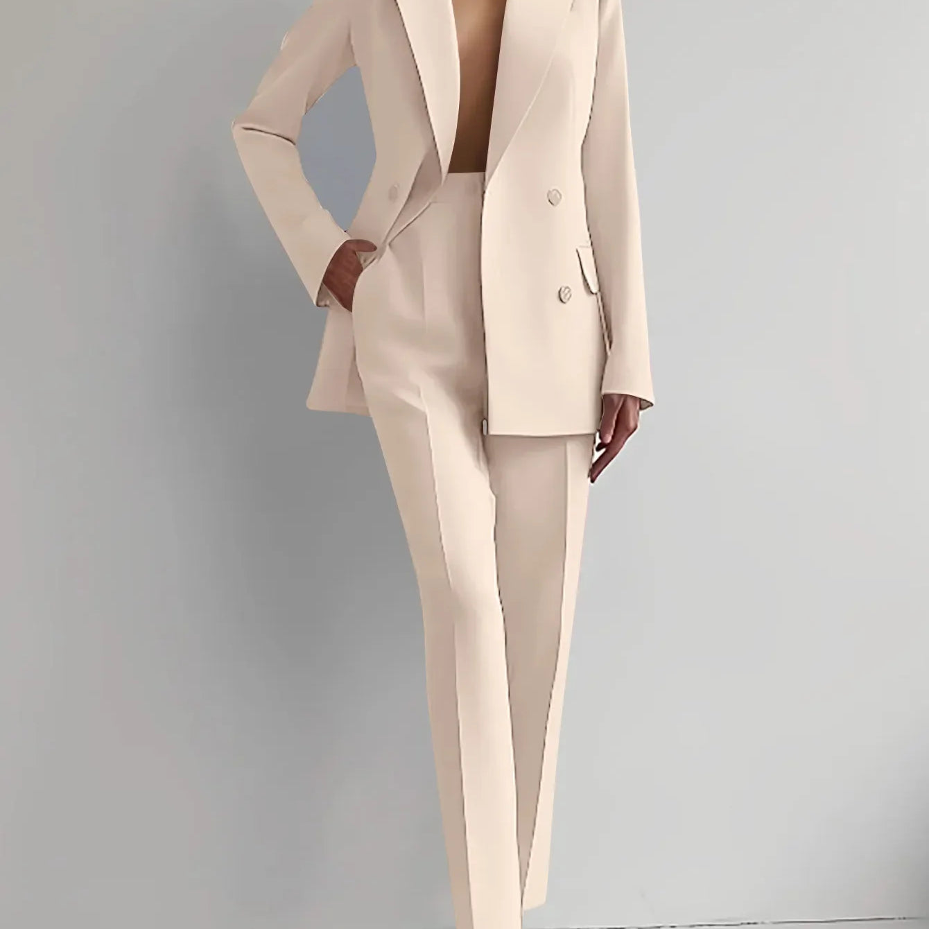 CM.YAYA Elegant Blazer Suit and Wide Leg Pants Two 2 Piece Sets Outfits  Women 2024 Classic OL Work Street Outfit Tracksuit