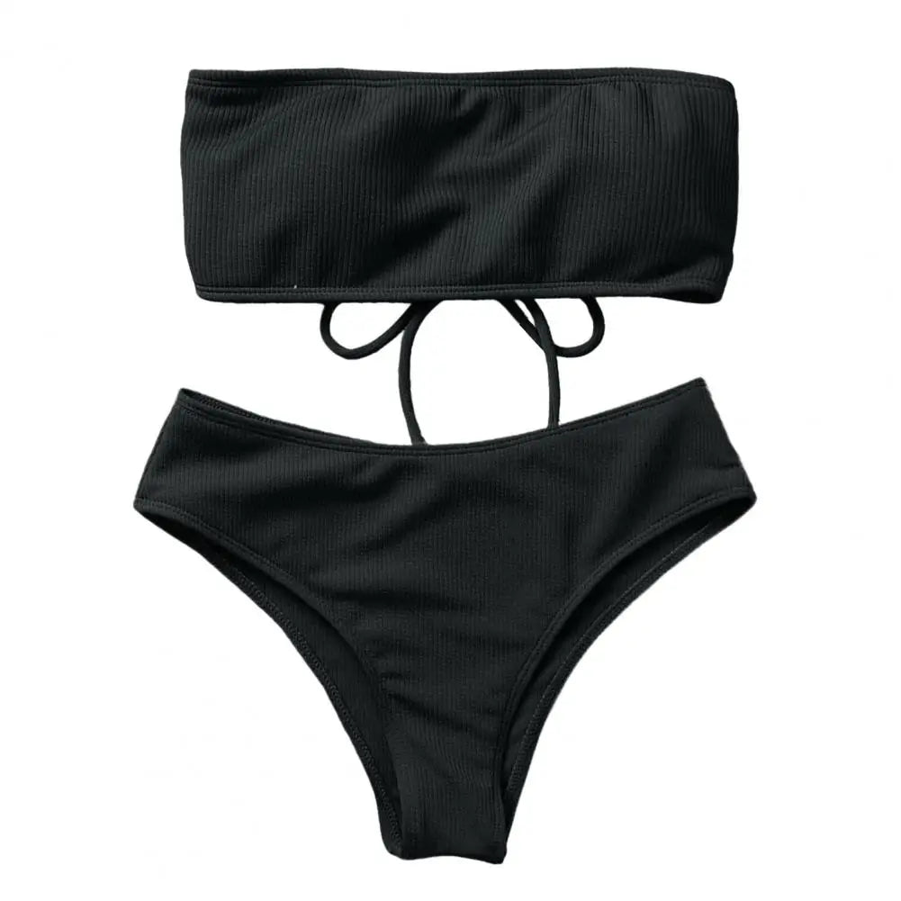 1 Set Lady Swimwear Soft Padded Bra Bathing Suit Split Bikini Summer Women Bathing Suit Women Clothes Black