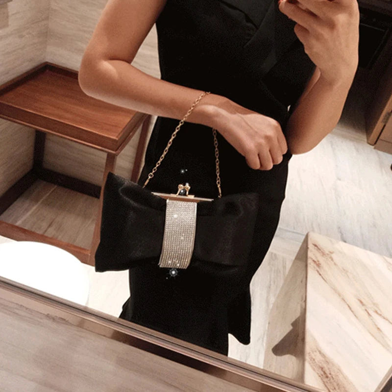 Woman Evening Bag Rhinestone Clutch Crystal Dinner Clutch Wallet Wedding Purse Party Banquet Black Butterfly