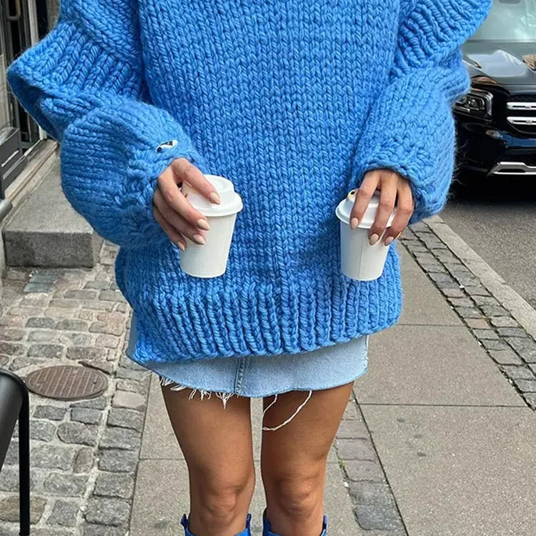 Solid Knit Turtlrneck Double Lantern Sleeve Women Pullover Thick Warm Oversized Loose Top Sweater 2023 Fall Winter Chic Knitwear