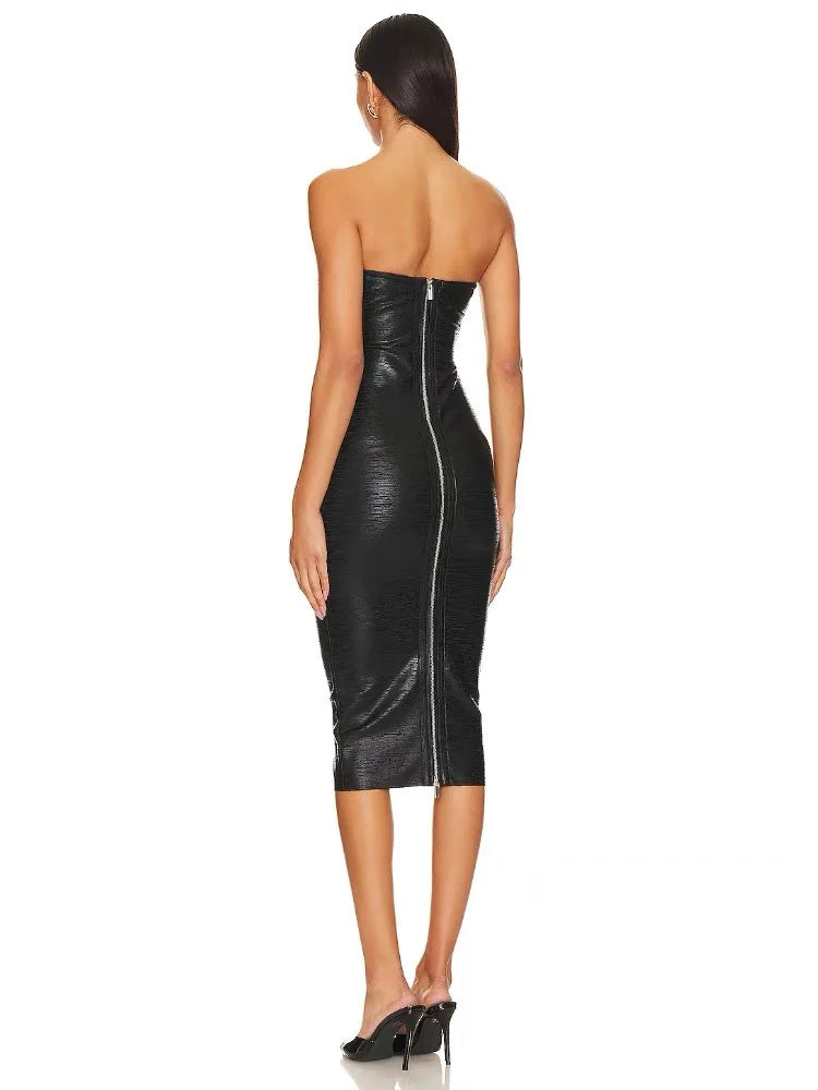 Vestido bandagem justo sem alças preto feminino, cor folha, sexy, moda comemorativa, festa à noite, aniversário, sessão de fotos