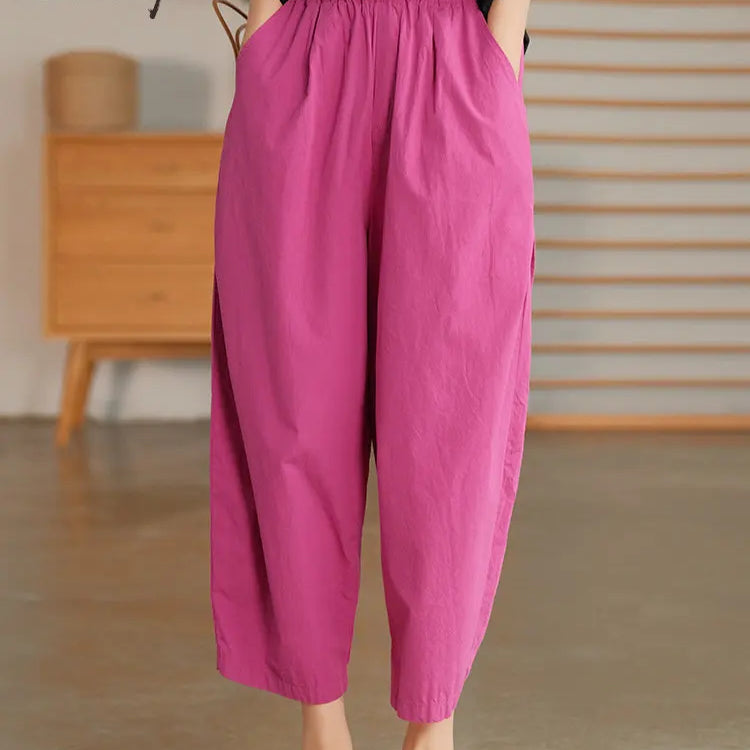 Women Summer Pants New High Waist Wide Leg Retro Cropped Trousers Casual Loose Baggy Cotton Linen Pants for Women Bottoms